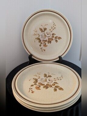 Royal Doulton Lambethware Vintage 1978 Ravel Dinner Plates in Cream & Brown ×4